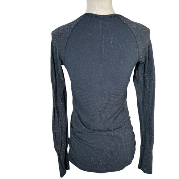 Athleta Dark Charcoal Grey Shimmer Speedlight Shine Long Sleeve Seamless Top - Picture 5 of 9